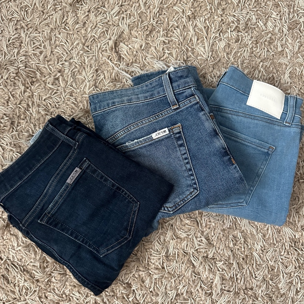 3 pair of women Jeans- 2 Joe’s highrise sz 29 PLUS Express midrise skinny sz 6L